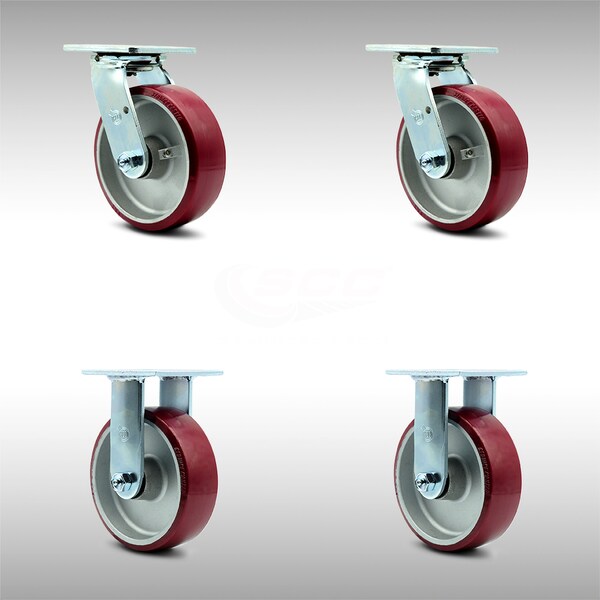 6 Inch SS Poly on Aluminum Caster Set with Ball Bearings 2 Swivel 2 Rigid SCC